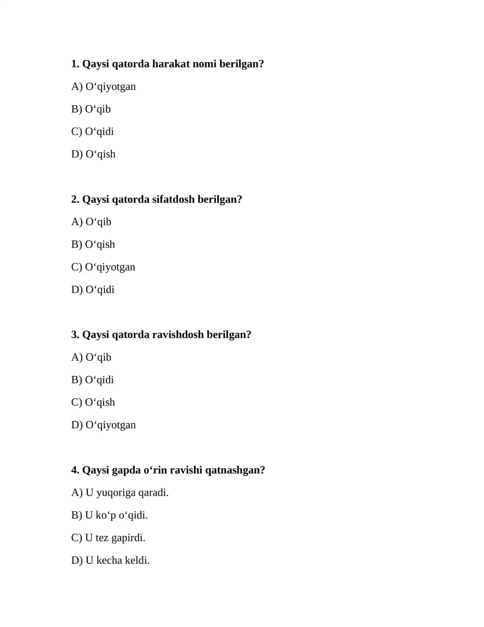 7-sinf Ona tili fanidan mavzulashtirilgan 200 ta test savollari 2