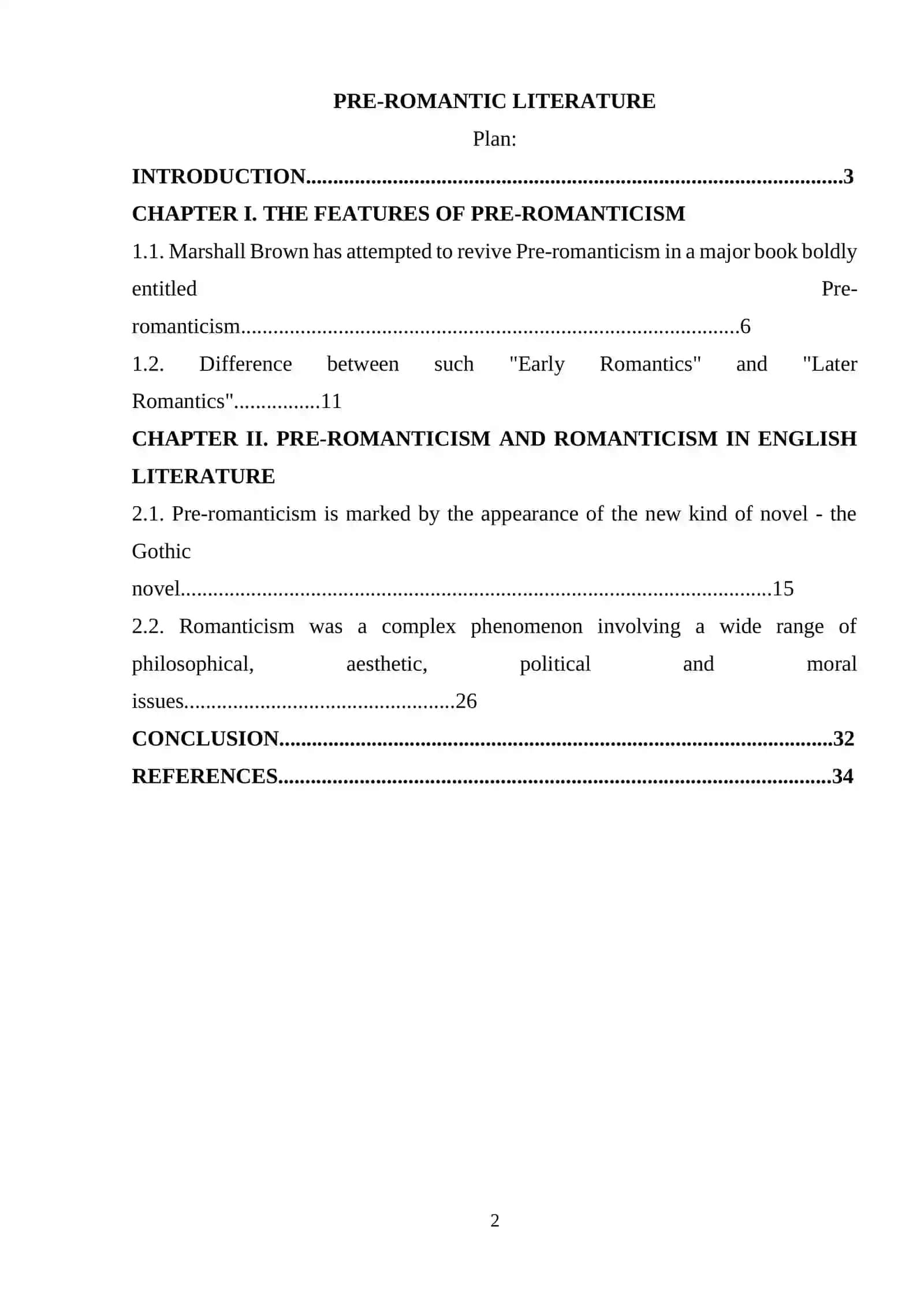 Pre-Romantic Literature Course Work 2