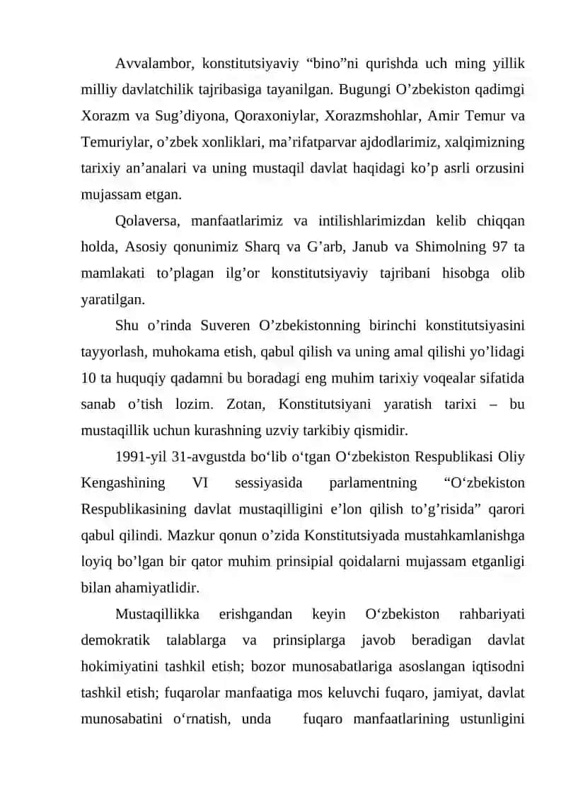 O’zbekiston Respublikasi Konstitutsiyasining nazariy asoslari, tarixi va rivojlanishi 2