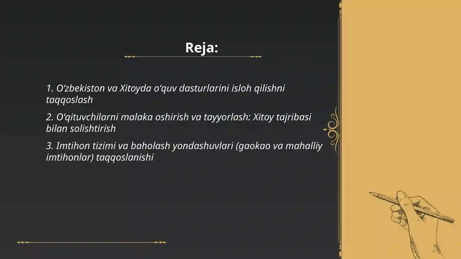 Ta'limdagi islohotlar va Xitoy solishtir 2