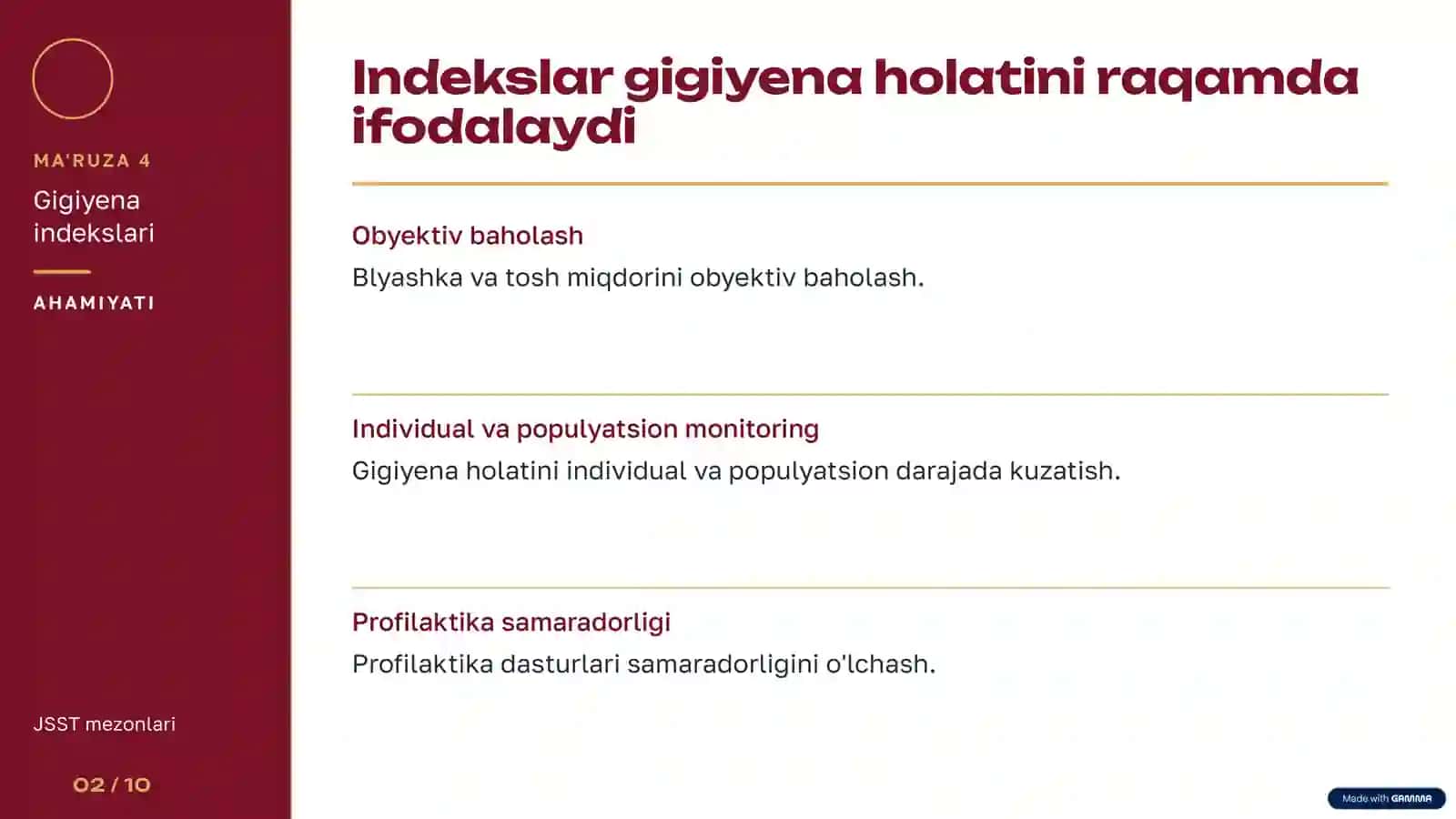 Og'iz bo'shlig'igigiyenasi indekslari 2