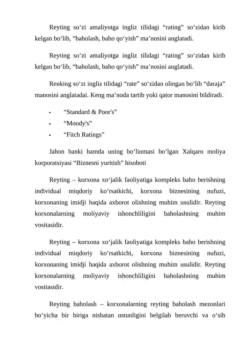 Moliyaviy holatini reyting baholash va tahlil qilish 2