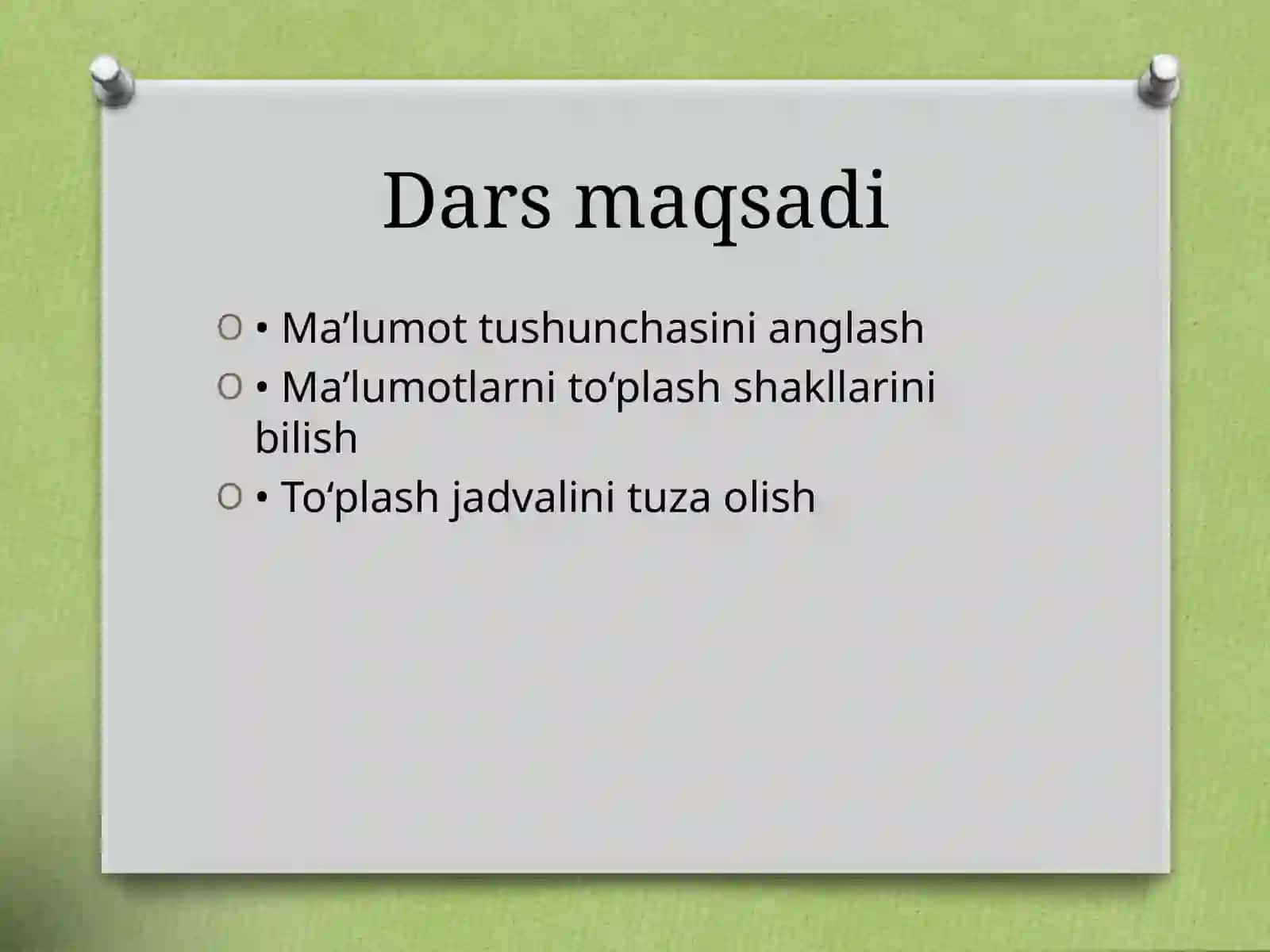 Ma’lumotlarni to‘plash shaklini tuzish 2