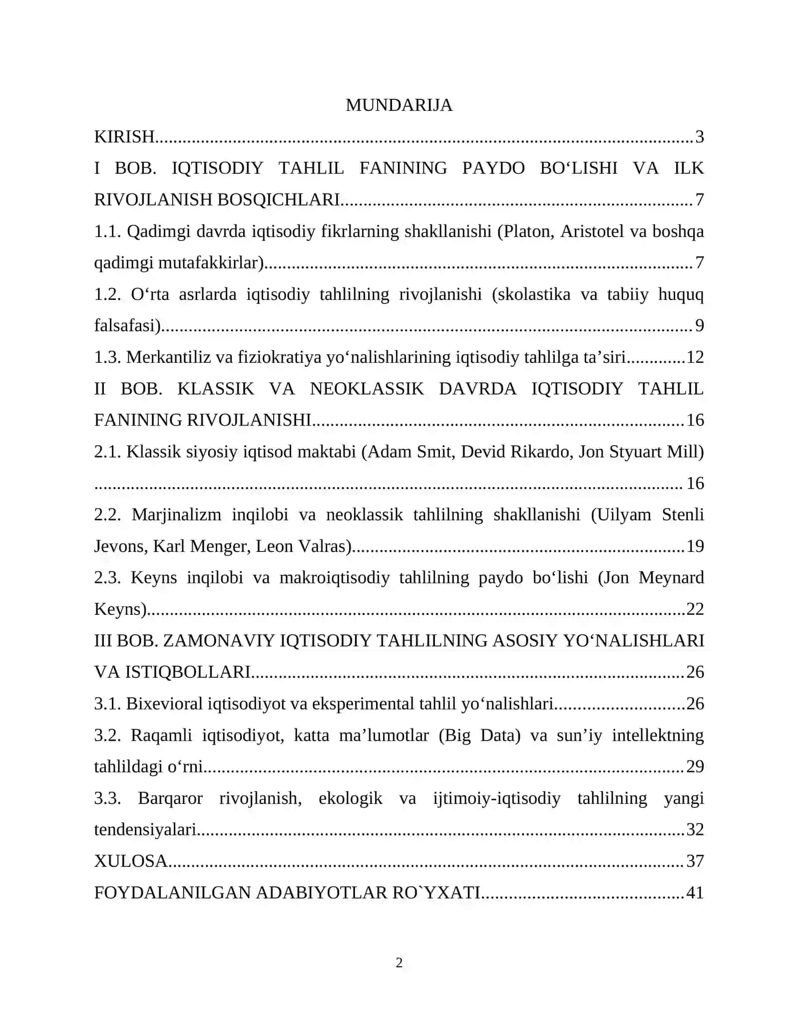 IQTISODIY TAHLIL FANINING RIVOJLANISH TARIXI VA ZAMONAVIY YO‘NALISHLARI 2