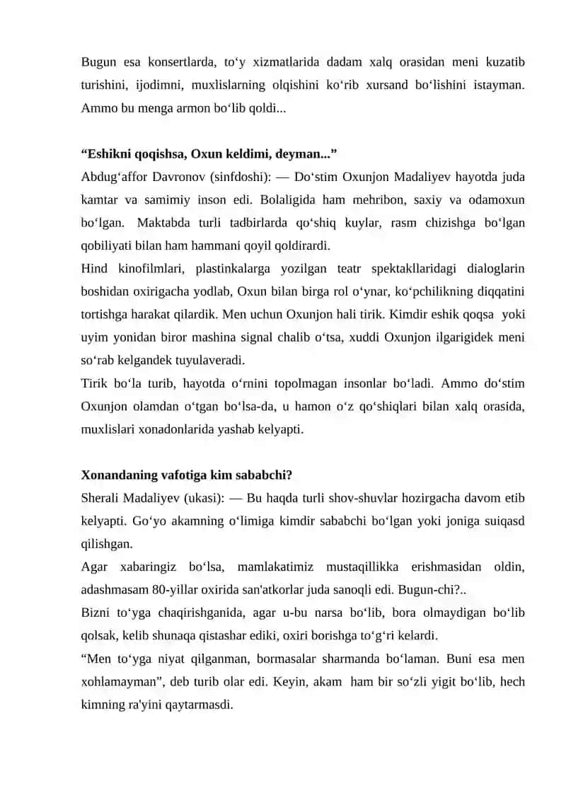 OXUNJON MADALIYEV HAYOTI VA IJODI ASARLARI TAHLILI 2