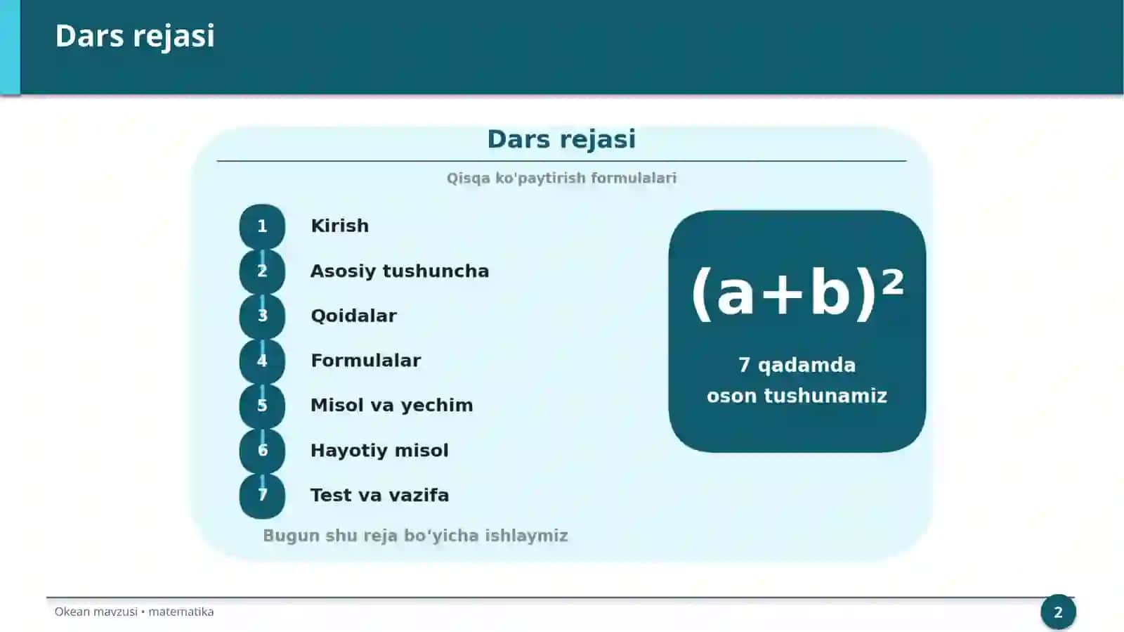 Qisqa ko'paytirish formulalari 2