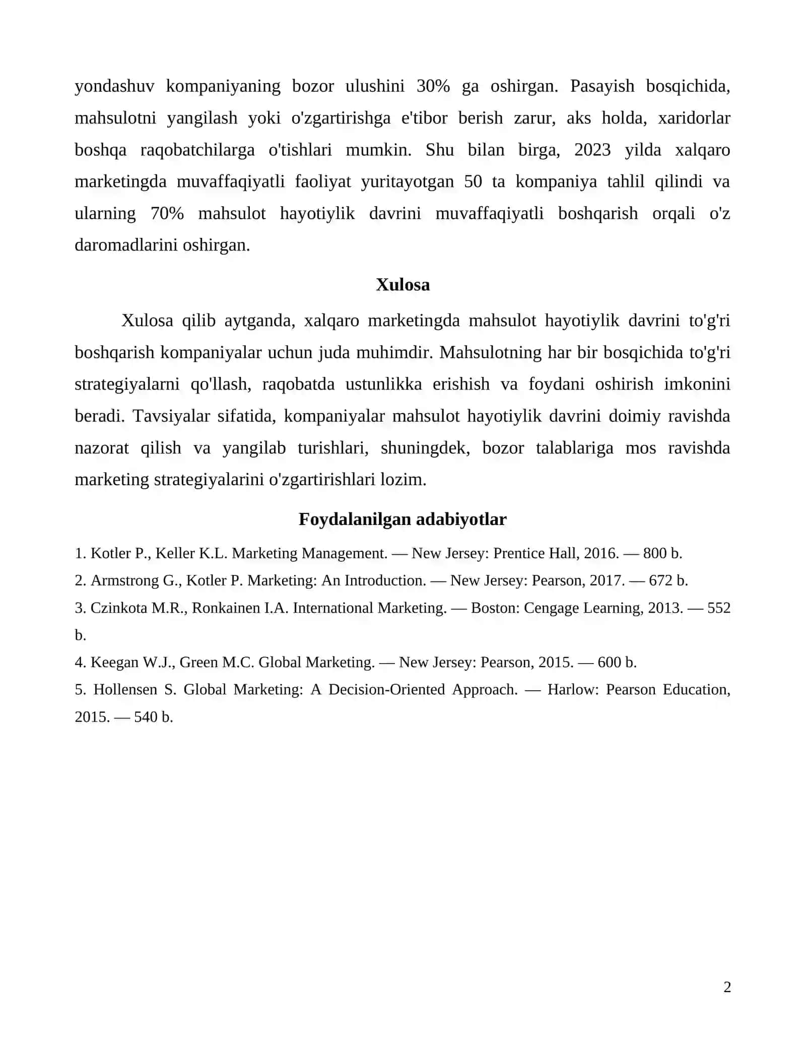 Xalqaro marketingda mahsulotni hayotiylik davri 2