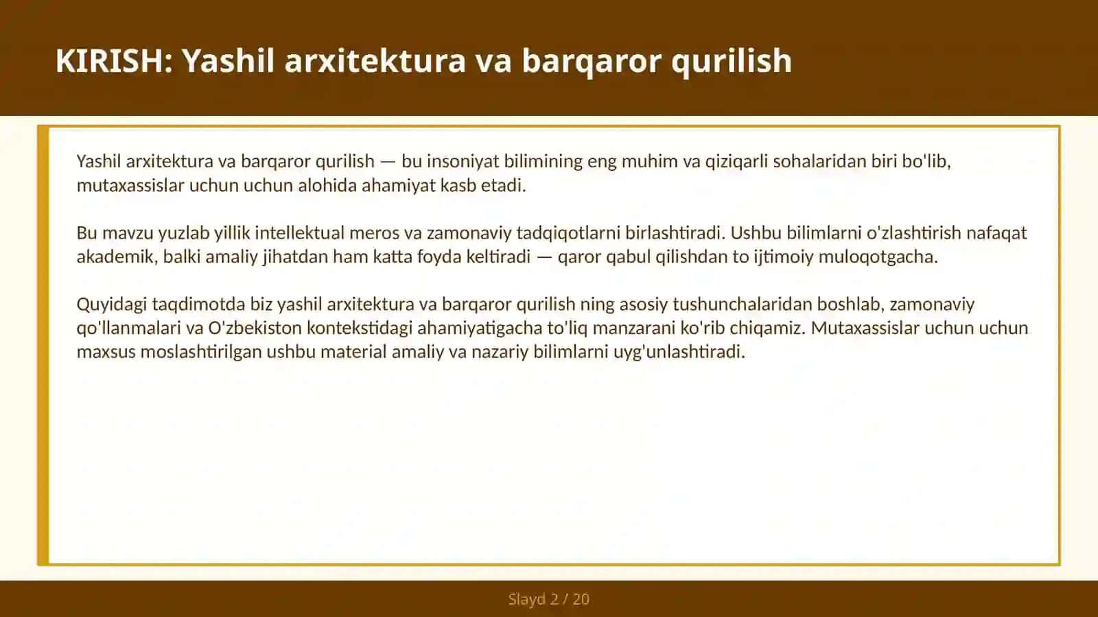 YASHIL ARXITEKTURA VA BARQAROR QURILISH 2