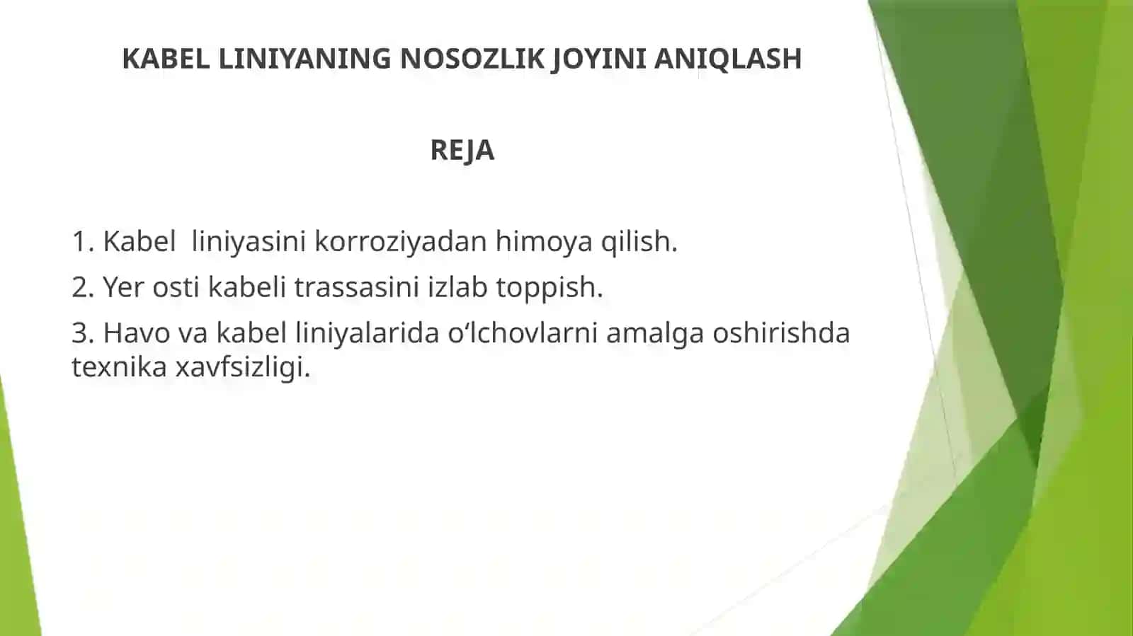 KABEL LINIYANING NOSOZLIK JOYINI ANIQLASH 2