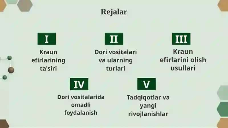 Kraun efirlari - dori vositasitalari sifatida ishlatilishi 2