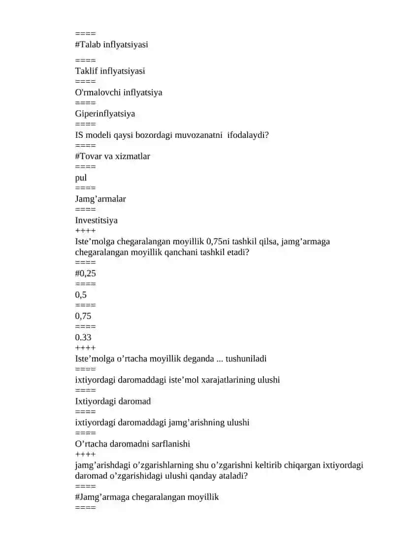 Makroiqtisodiyot fanidan test 2