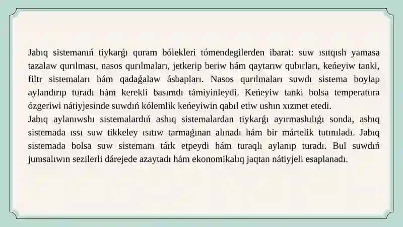 Jabıq aylanıwshı suw sistemaları 2