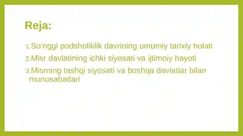 So‘nggi podsholiklik davrida Misr davlatining ichki va tashqi siyosati 2