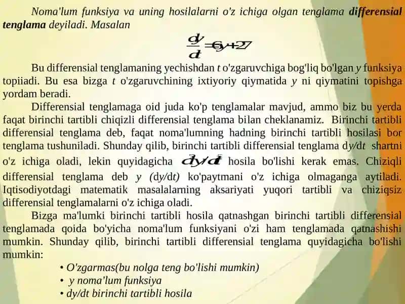 BIRINCHI TARTIBLI VA IKKINCHI TARTIBLI DIFFERENSIAL TENGLAMALAR 2