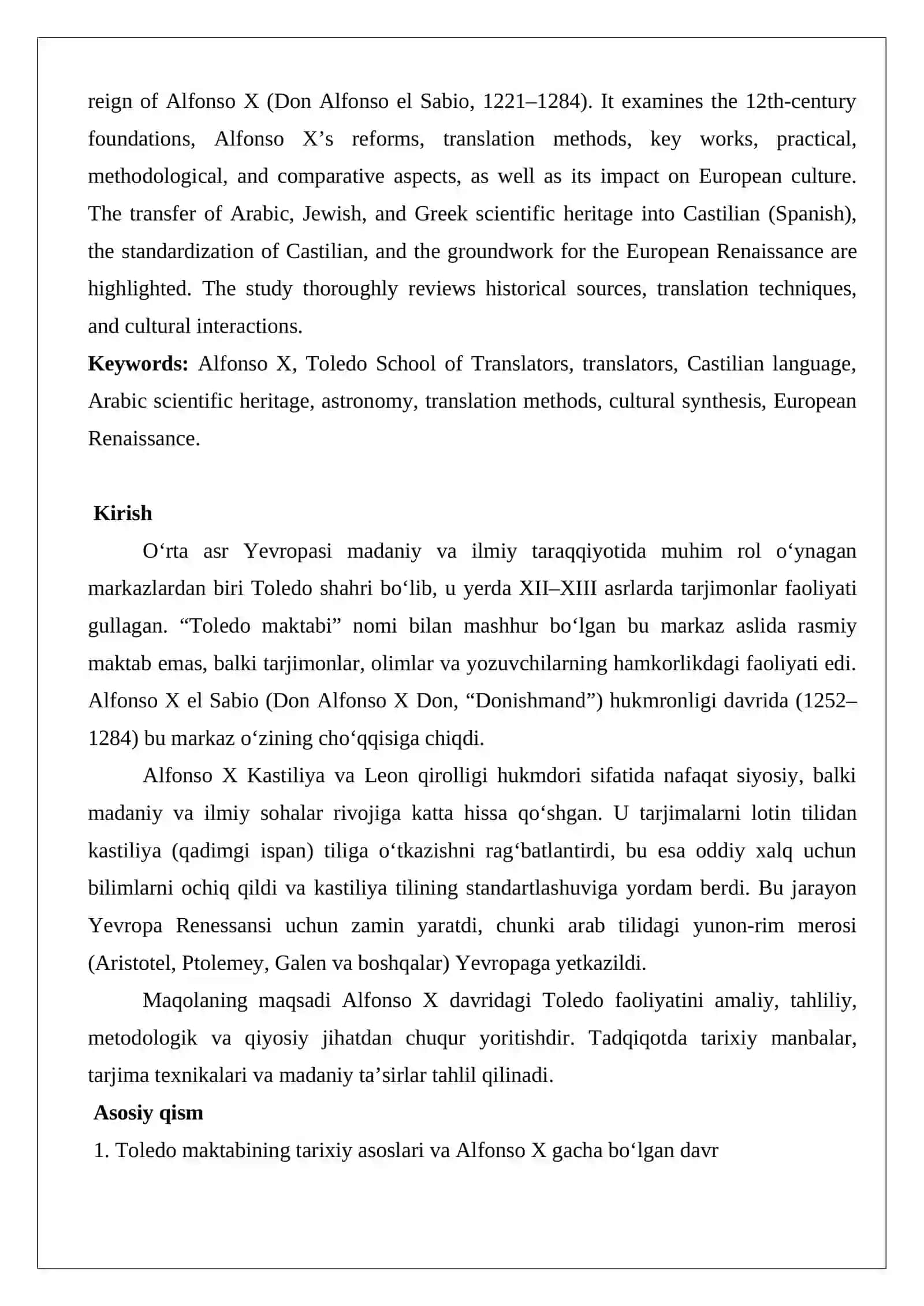 Alfonso X davrida Toledo maktabi Maqola. 2