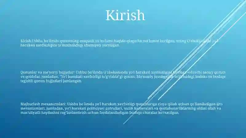 O’Zbekiston Respublikasining Xarakat Xavfsizligiga Oid Qonunlari 2