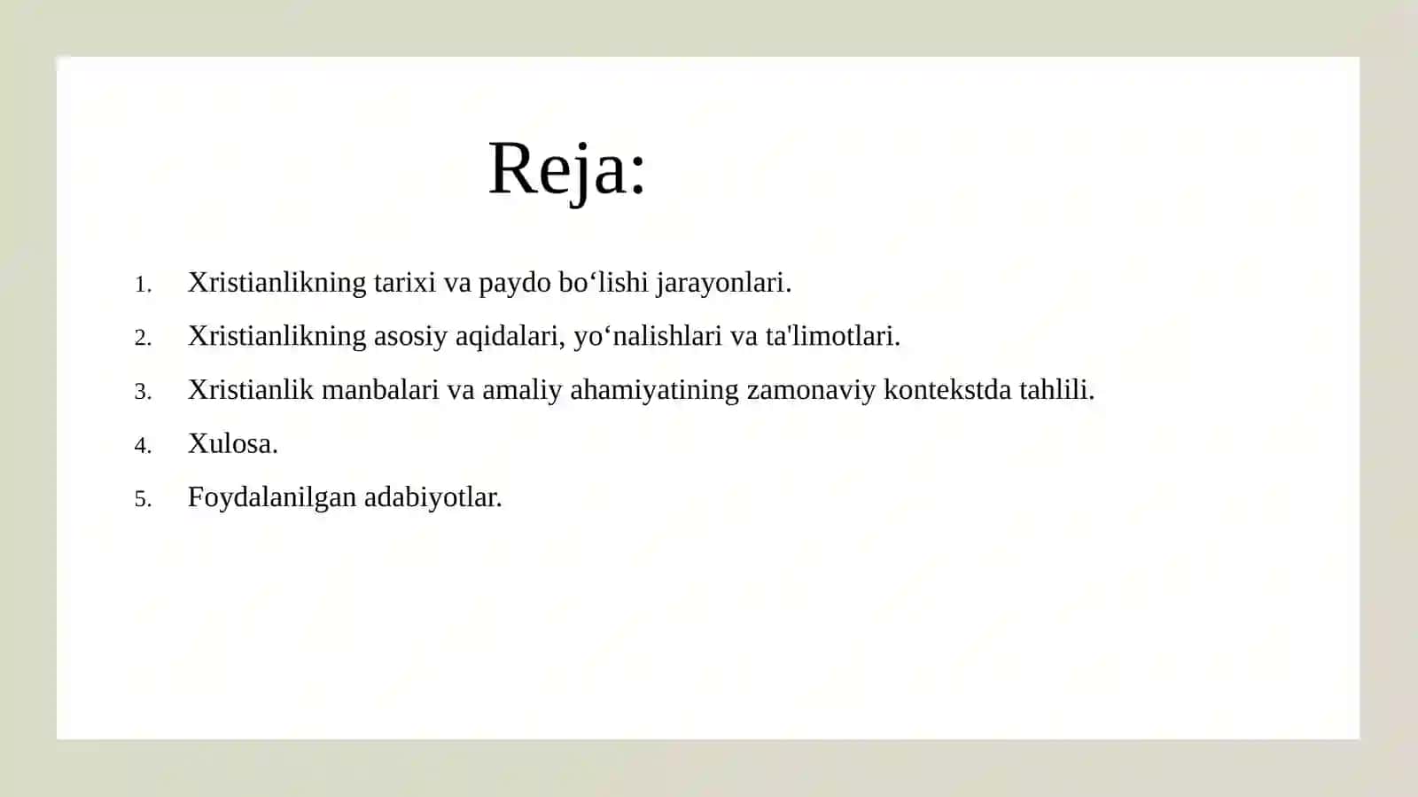Xristianlikning paydo bo'lishi, aqidalari, asosiy yo'nalishlari, ta'limotlari va manbalarini o'rganish va ularning amaliy ahamiyatini tahlil qilishni o'rganish 2