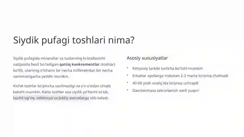 Siydik pufagi toshlari: Sabablari va Klinik Belgilari 2