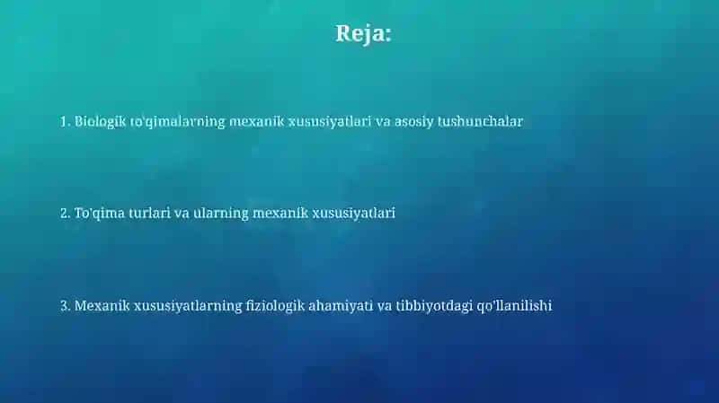 Biologik to'qimalarning mexanik xossalari Va ularning fiziologikahamyati 2