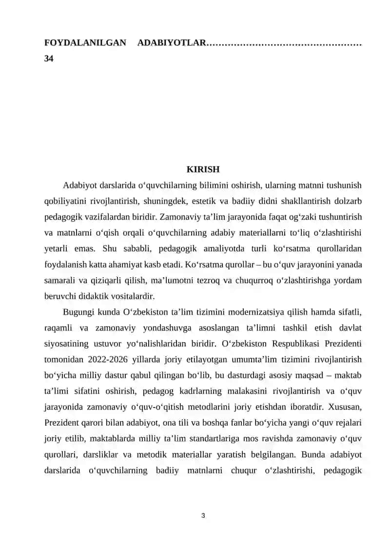 ADABIYOT DARSLARIDA ADABIY MATERIALLARNI O‘ZLASHTIRISHDA KO‘RSATMA QUROLNING O‘RNI 2