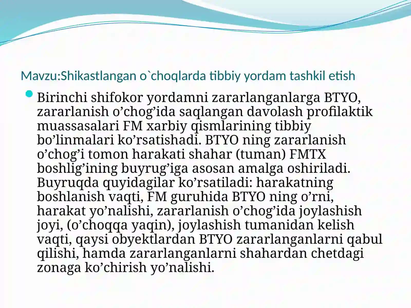 Shikastlangano'choqlar tibbiy yordamni tashkil qilish 2