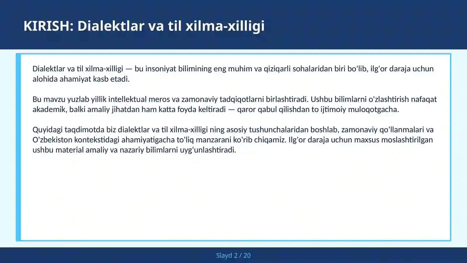 Dialektlar va til xilma-xilligi 2