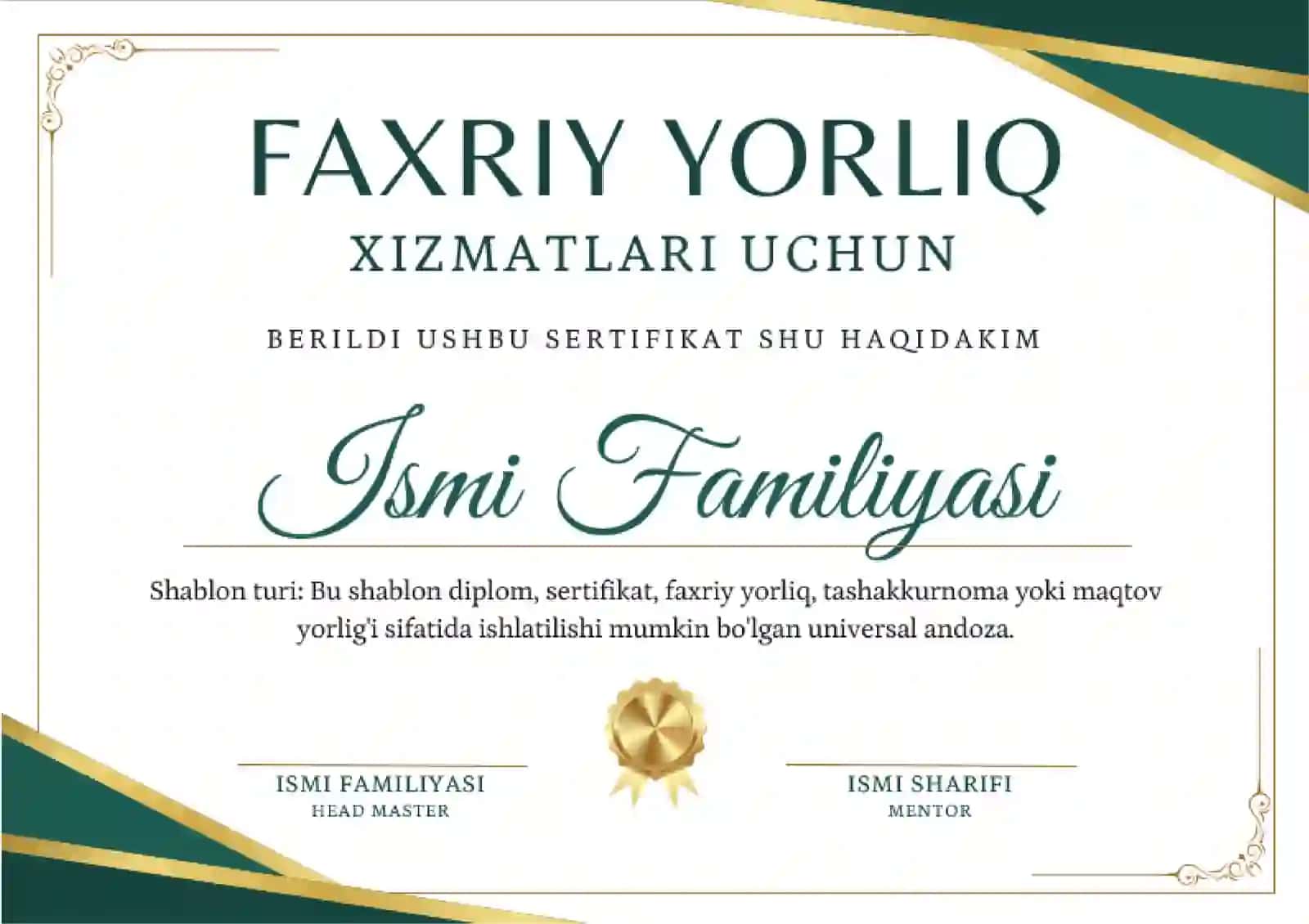 Faxriy Yorliq 2
