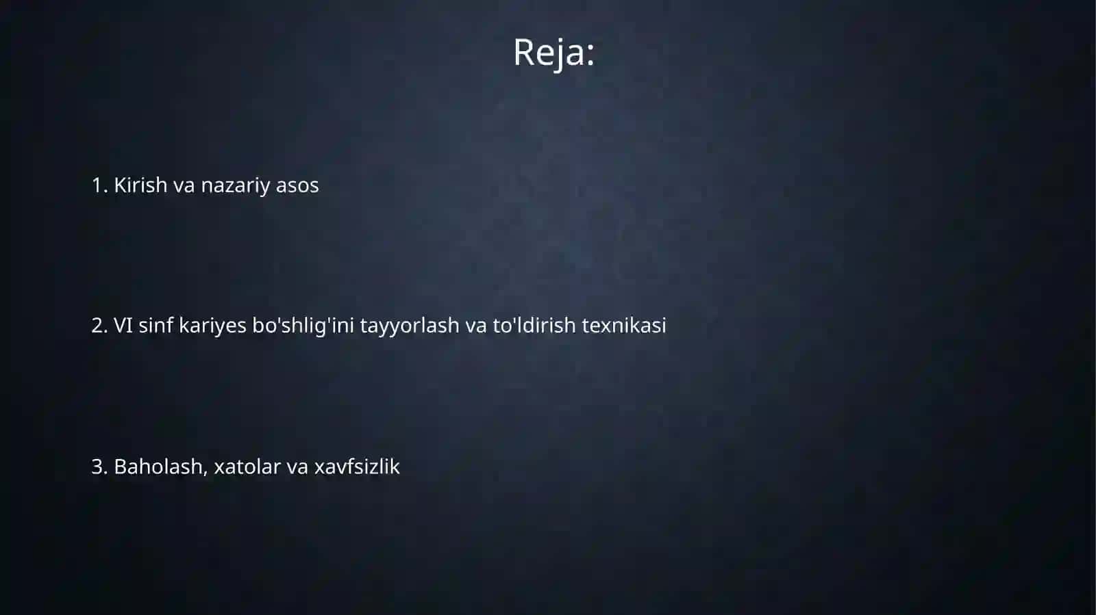 Fantomlarda VI sinf karioz bo'shliqlarini chiqarish va plombalash 2