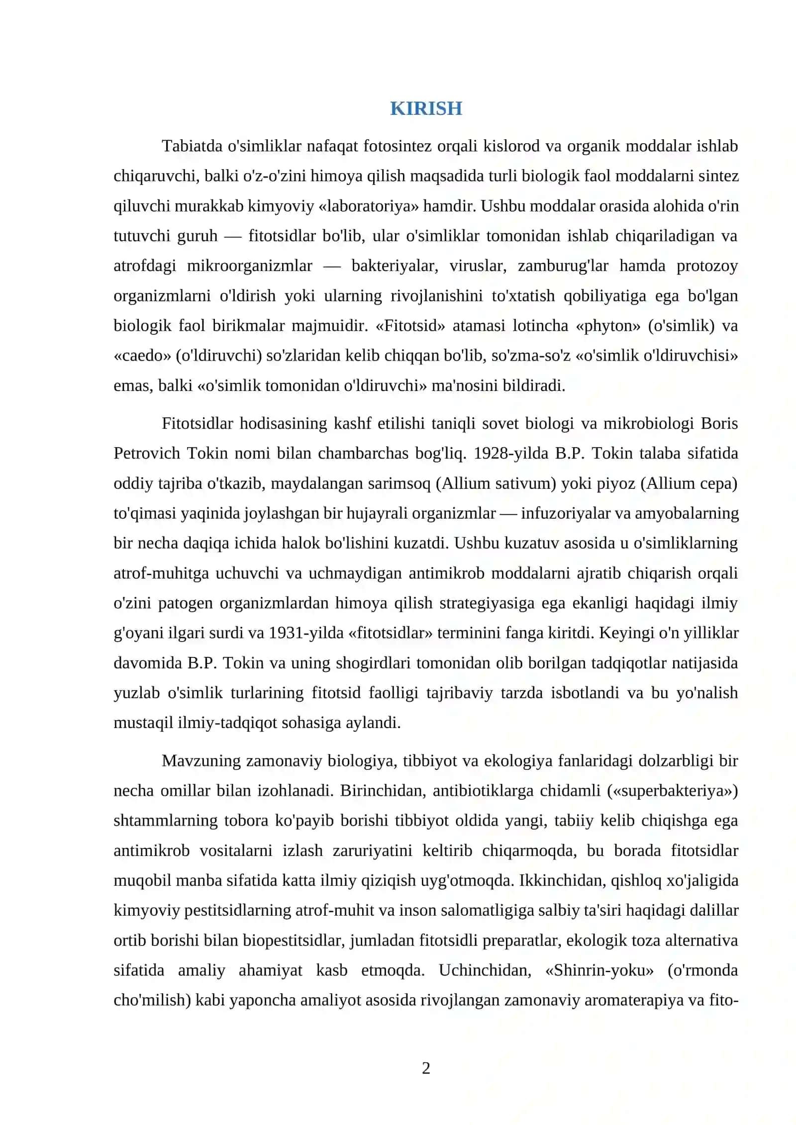 O'simliklar fitotsidlari va ularning biologik ahamiyati 2