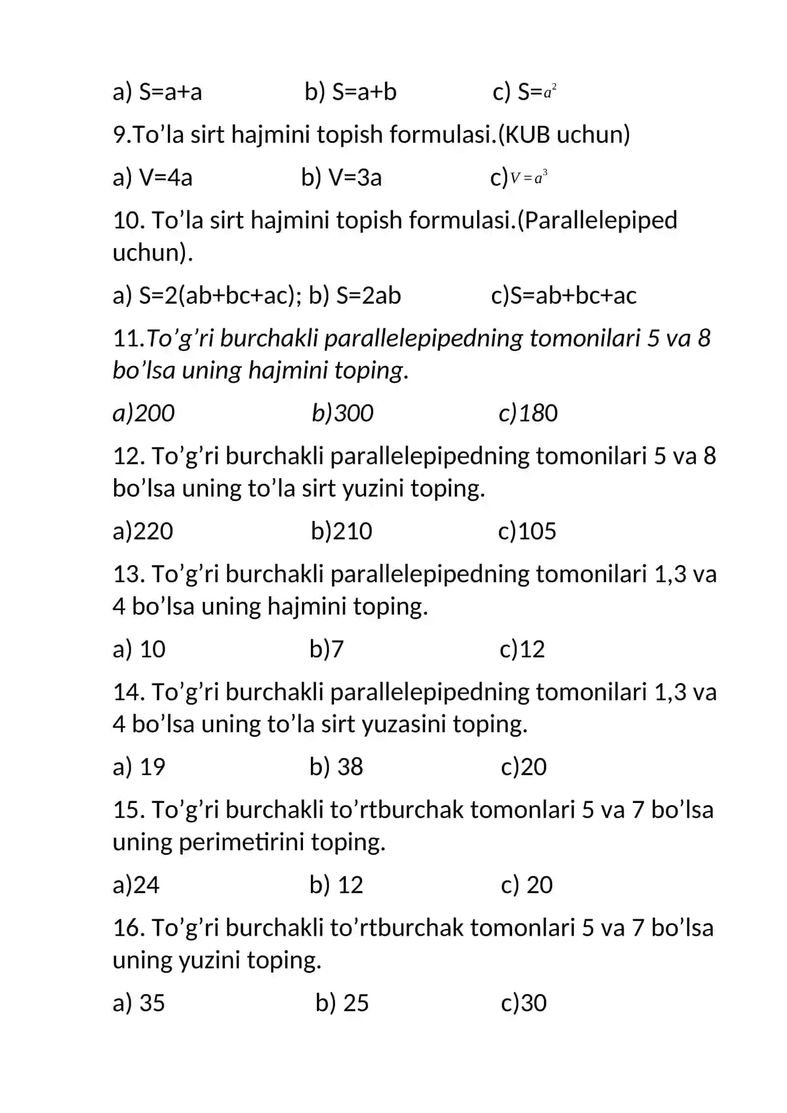 6-sinflar uchun test 2