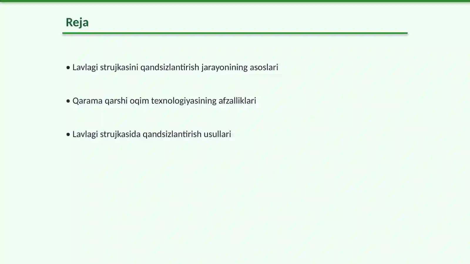 Lavlagi strujkasini qarama qarshi oqimda qandsizlantirish 2