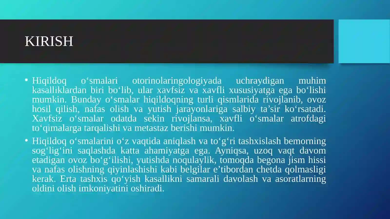 Hiqildoqning xavfsiz va xavfli o’smalari 2
