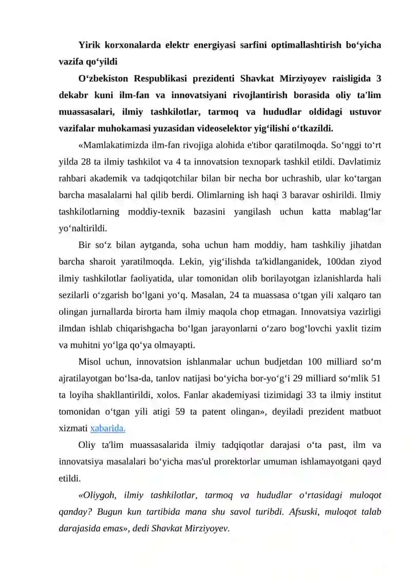 Sanoat korxonalarining elektr tarmoqlarida elektr energiyasini optimallashtirish 2