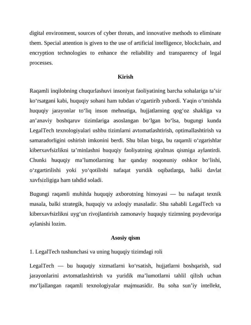 LegalTech va kiberxavfsizlik: huquqiy axborotning himoyasi 2