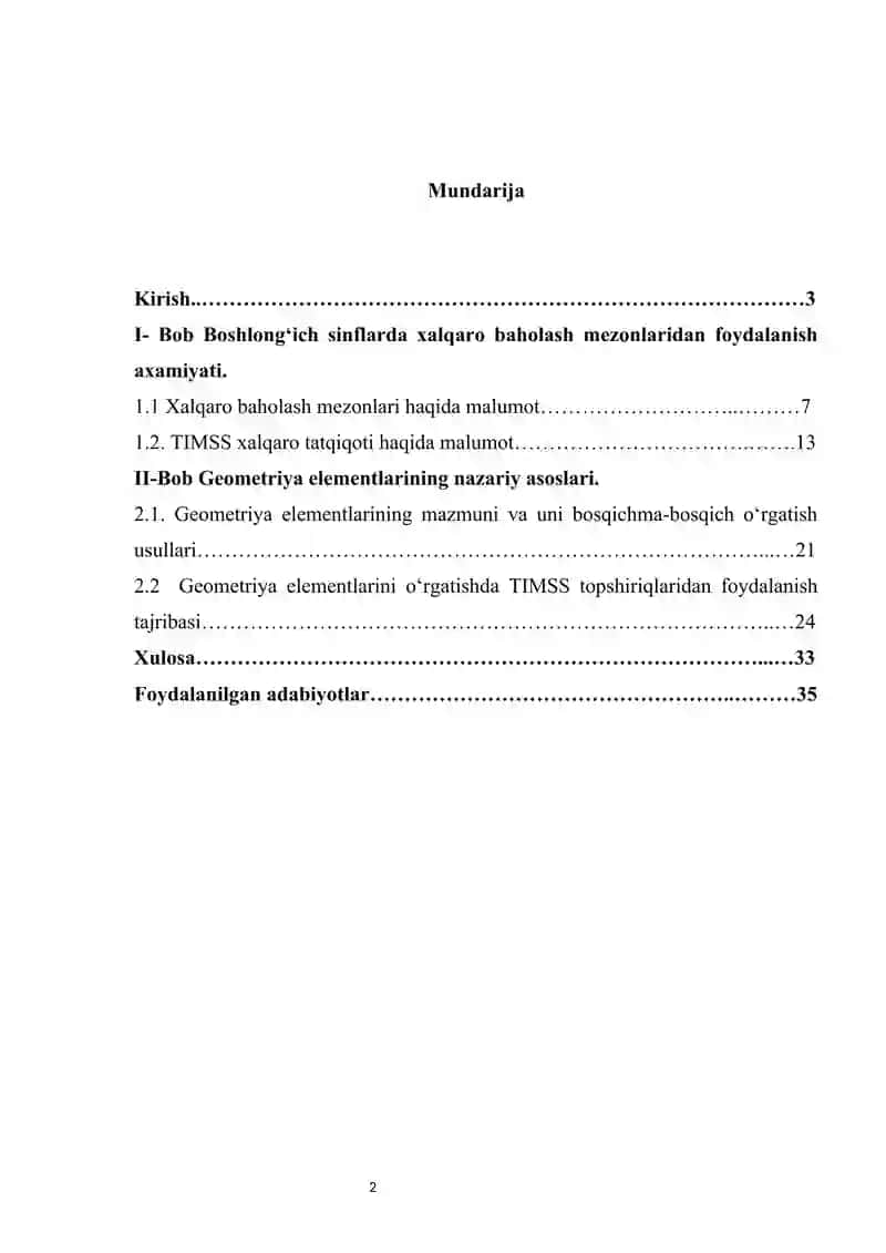Geometriya elementlarini oʻrgatishdagi TIMSS baholash mezonidan foydalanish.      Geometriya elementlarini oʻrgatishdagi TIMSS baholash mezonidan foydalanish 2