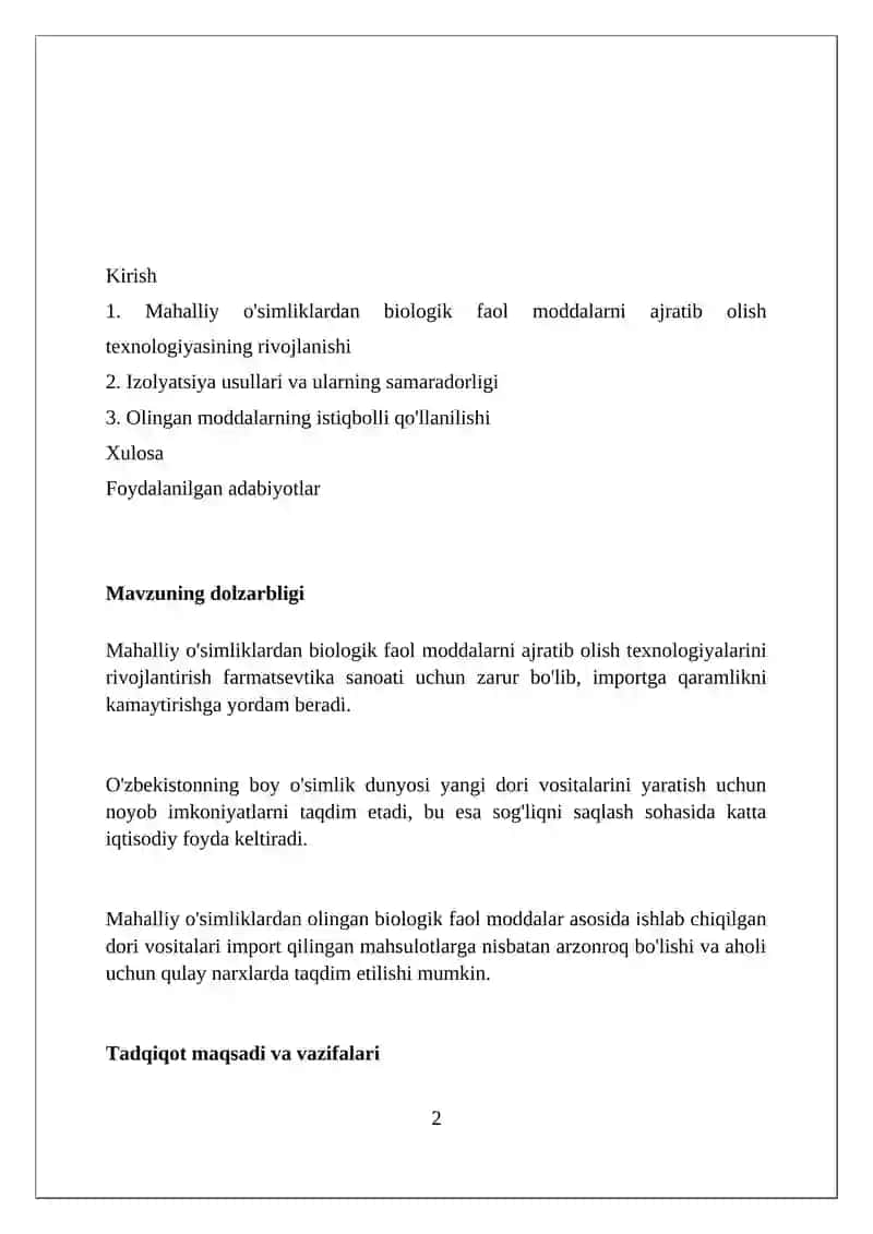 Mahalliy o'simliklardan biologik faol moddalar 2