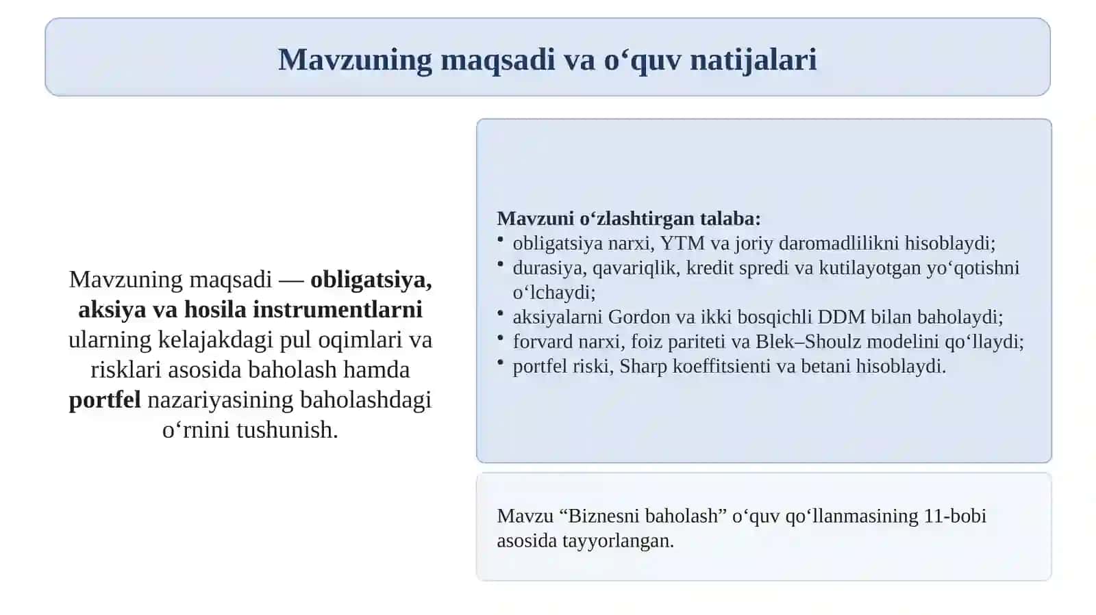 Qimmatli qog‘ozlar qiymatini baholash 2
