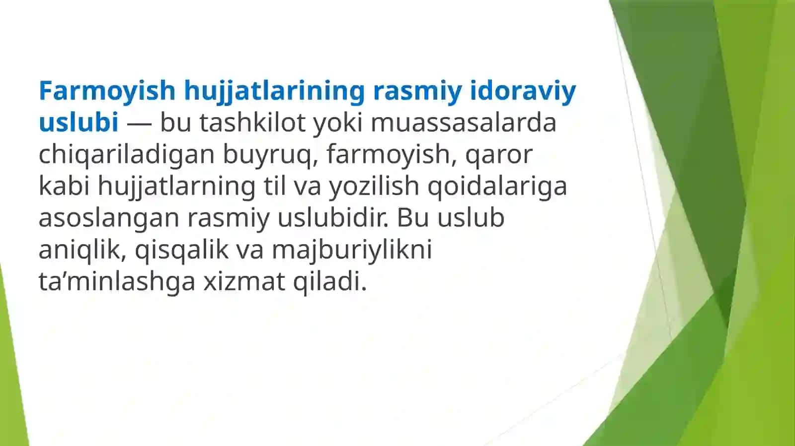 Farmoyish hujjatlarining rasmiy-idoraviy uslubi 2