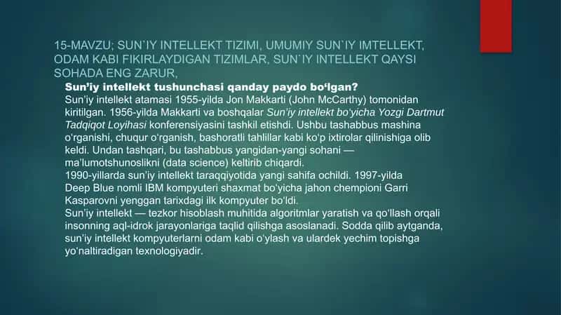 Sun’iy Intellekt va Ma’lumotshunoslik 2