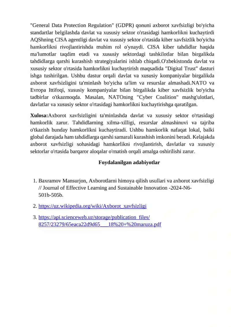 Axborot xavsfsizligini ta`minlashda davlat va xususiy sektorning hamkorligi 2