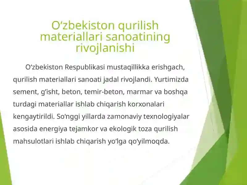 Respublikamizda ishlab chiqariladigan asosiy turdagi qurilish materiallari 2