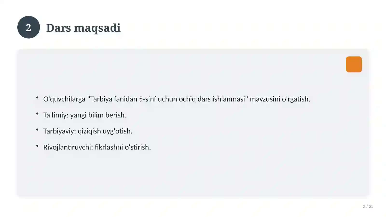 Tarbiya fanidan 5-sinf uchun ochiq dars ishlanmasi 2