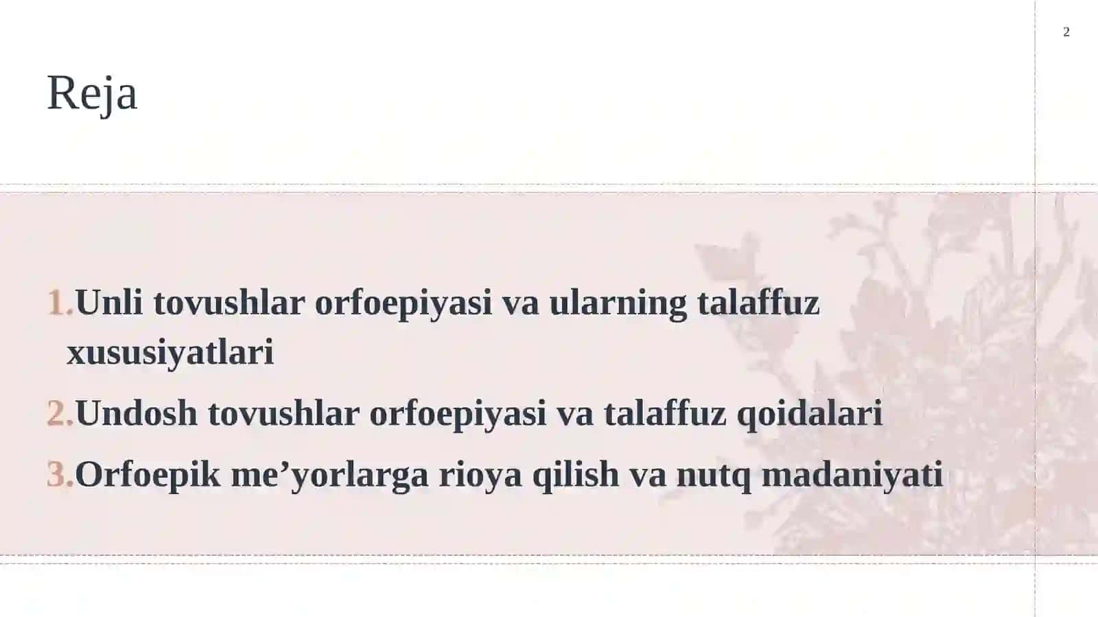 Unli tovushlar orfoepiyasi. Undosh tovushlar orfoepiyasi. 2