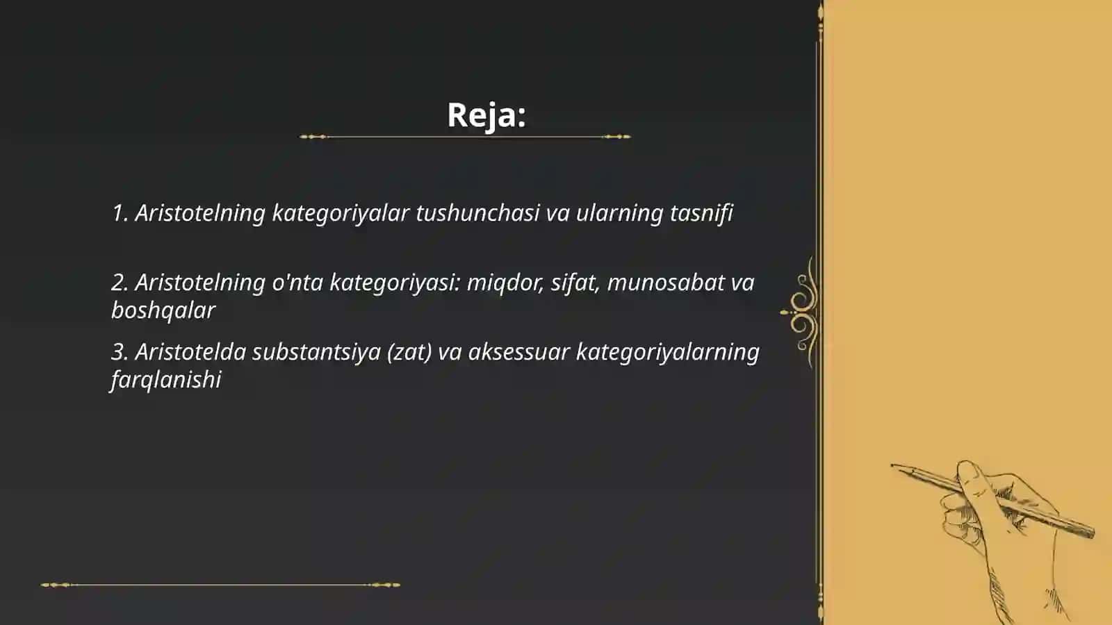 Aristotel Forobiy va Kant ontologiyasida kategoriyalarning tasnifi 2