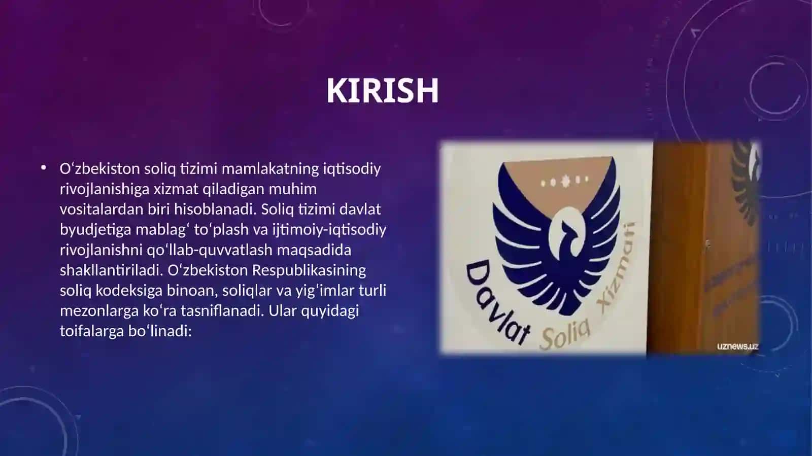 O‘zbekiston soliq tizimida amalda bo’lgan soliqlar va yig’imlarning tasnifi 2
