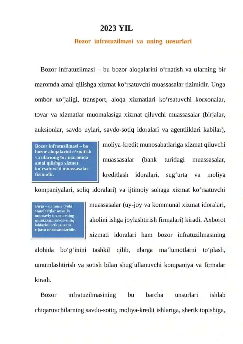 Bozor infratuzilmasi va uning unsurlari 2