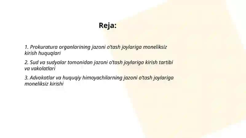 Jazoni oʼtash joylariga moneliksiz kirish huquqiga ega boʼlgan organ va muassasalar 2