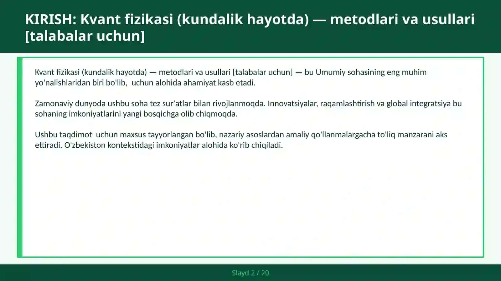 Kvant fizikasi (kundalik hayotda) — metodlari va usullari [talabalar uchun] 2