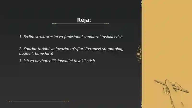 Terapevtik stomatologiya boʻlimini tashkil etish 2