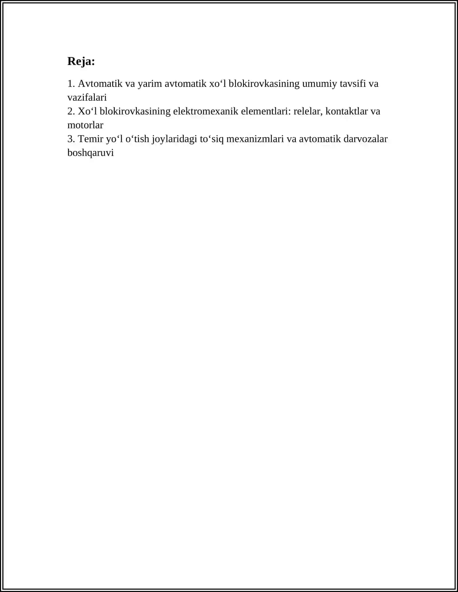 AVTOMATIK VA YARIM AVTOMATIK XO'L BLOKURORKASI. AVTOMATIK LEKOMATIV SIGNALIZATSIVASI VA AVTOSTOPLAR 2